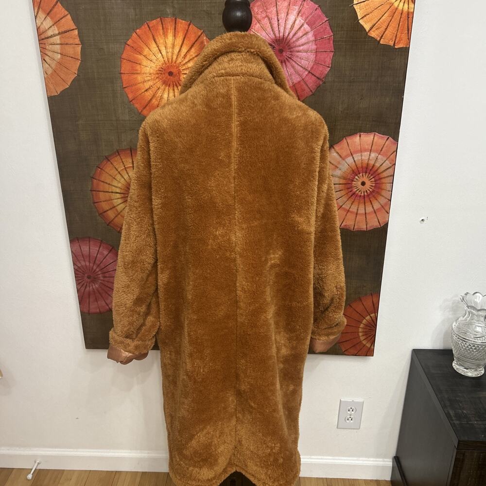 ANGASHION Cotton Blend Teddy Bear Faux Fur Honey Brown Coat Cozycore Sz XL - Picture 4 of 6
